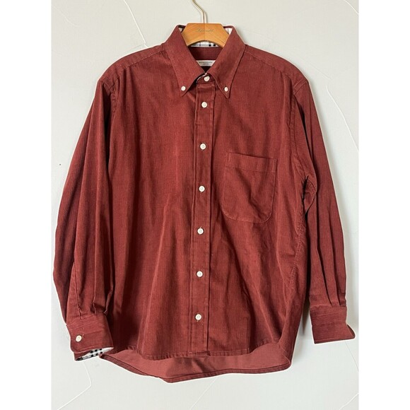 Burberry London Brown Corduroy Oxford Button Down Nova Check Cuffs, Women’s SZ M - Picture 2 of 10